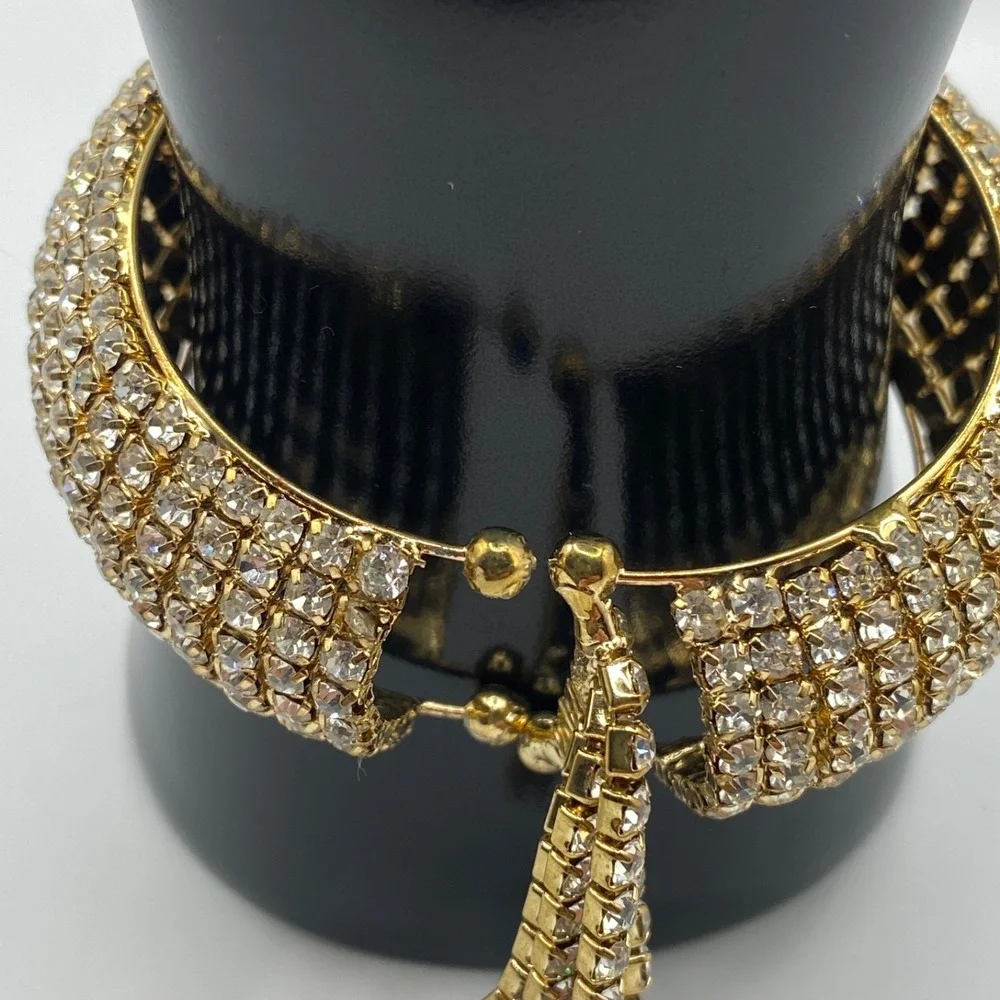 Clear Rhinestone‎ Gold Tone 9-Row Stretch Cuff Bracelet 2